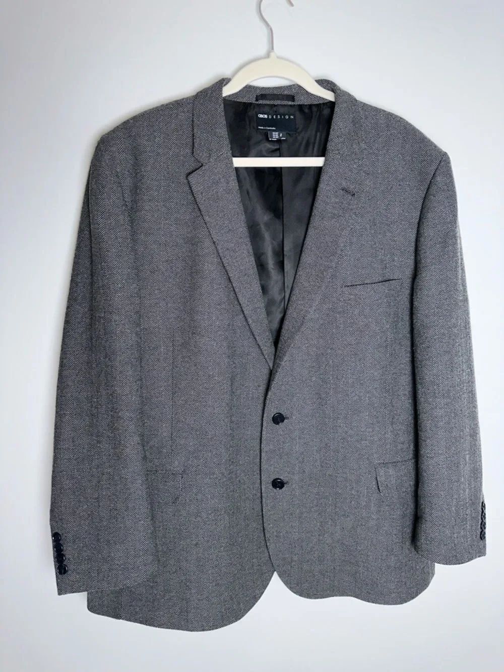 ASOS DESIGN 50R Gray Houndstooth Wool Blend Blazer Jacket Sport Coat